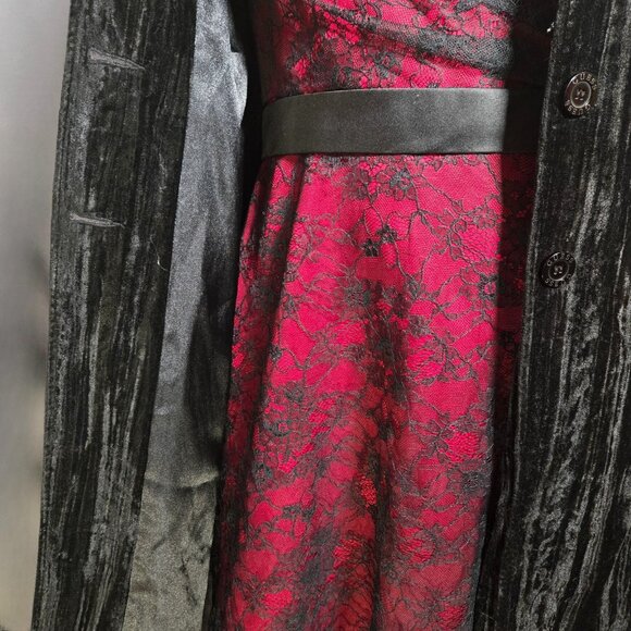 Y2K Guess Black Velvet Long Jacket Trench Coat Size S Gothic Witchy Whimsigoth - Picture 7 of 14